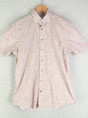 Emanuel Berg Shirt Mens Medium Pink Polka Dot Button Up Short Sleeve Modern Fit